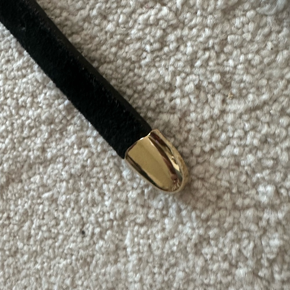 Black Genuine Suede Belt with Gold Buckle - Picture 4 of 6